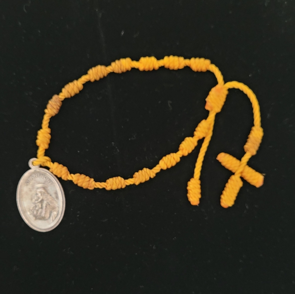 VTG St.Anthony St.Francis Medal Adjustable Knotted Italian Bracelet Silver Tone